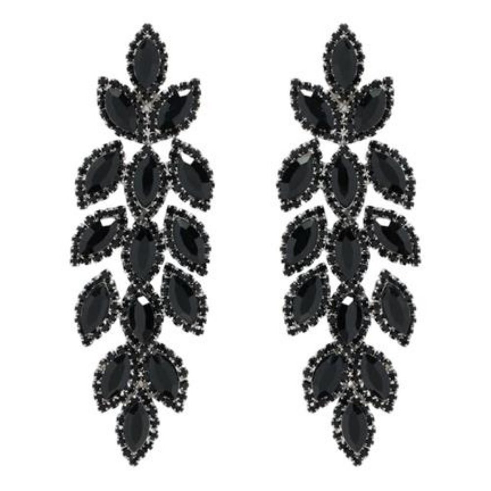 Black Earrings Long Crystal Rhinestone Earrings Dangle Drop Bridal Halloween